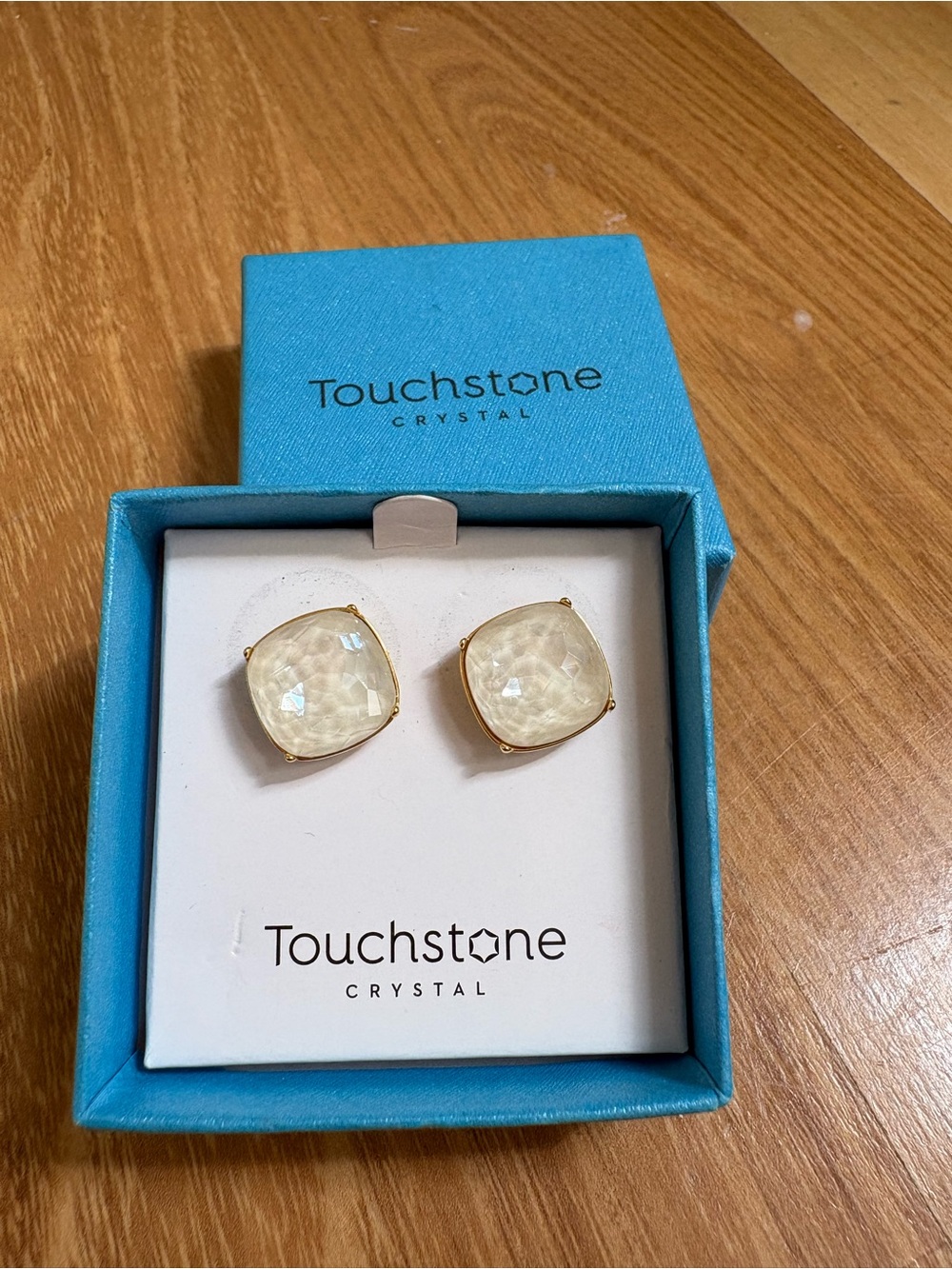 Touchstone Crystal Gold-Tone Cream Stud Earrings - Picture 3 of 5